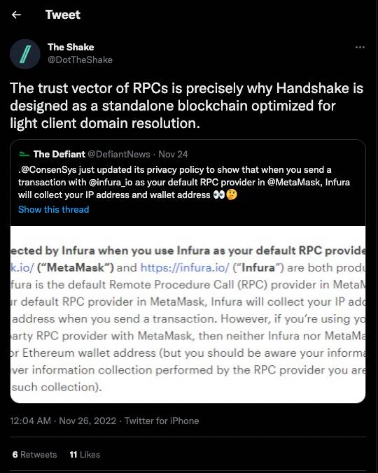 DotTheShake infura tweet