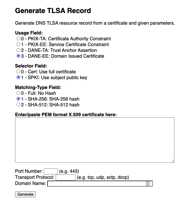 TLSA Record Generator